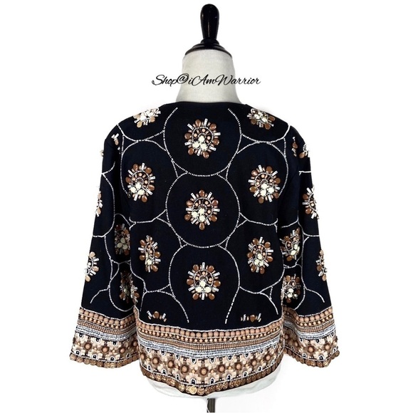 H&M NWT black embellished beaded cropped open 3/4 sleeve jacket *Shop@iAmWarrior - Picture 7 of 12